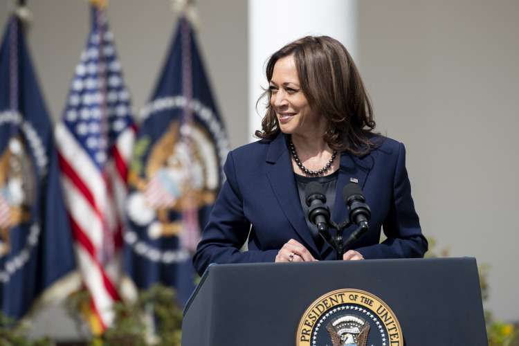 File photo taken on April 11, 2022 shows U.S. Vice President Kamala Harris attending an event at the White House in Washington, D.C., the United States. (Xinhua/Liu Jie)