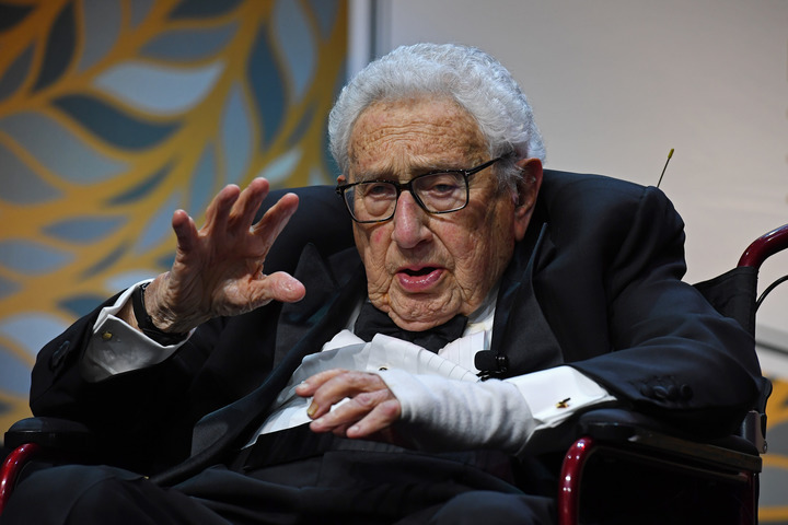 This file photo taken on Oct. 24, 2023 shows former U.S. Secretary of State Dr. Henry A. Kissinger speaking at the annual Gala Dinner of the National Committee on U.S.-China Relations in New York. Henry Kissinger passed away at 100 on Nov. 29, 2023. (Xinhua/Li Rui)