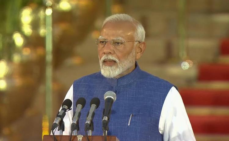 Narendra Modi attends a swearing-in ceremony at the Rashtrapati Bhawan (President House) in New Delhi, India, June 9, 2024. (UNI/Handout via Xinhua)