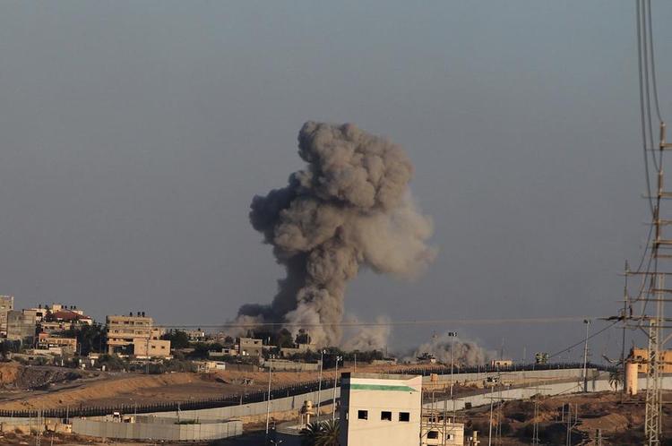 Smoke rises following Israeli strikes in the southern Gaza Strip city of Rafah, on May 14, 2024. (Photo by Khaled Omar/Xinhua)