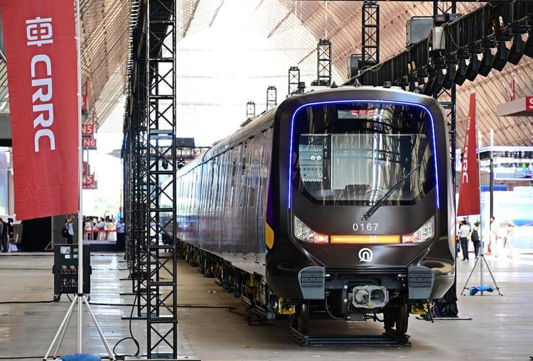 A CETROVO 1.0 subway car is on display in Qingdao, east China's Shandong Province, June 26, 2024. (Xinhua/Li Ziheng)