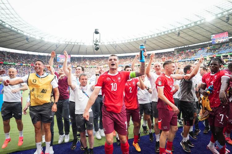Players of Switzerland celebrate after the UEFA Euro 2024 last 16 match against Italy in Berlin, Germany, June 29, 2024. (Xinhua/Peng Ziyang)