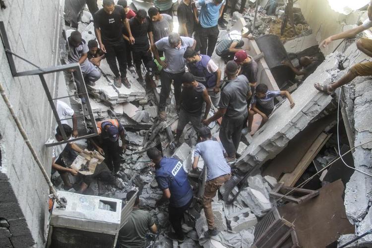 Rescue work is underway after a bombing on the Al-Hoja Street in the center of the Jabalia refugee camp in northern Gaza Strip on June 29, 2024. (Photo by Mahmoud Zaki/Xinhua)