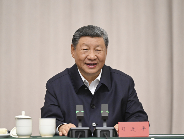 Chinese President Xi Jinping, also general secretary of the Communist Party of China (CPC) Central Committee and chairman of the Central Military Commission, listens to work reports from the CPC Xizang regional committee and the regional government and delivers an important speech in Lhasa, southwest China's Xizang Autonomous Region, Aug. 20, 2025. (Xinhua/Xie Huanchi)