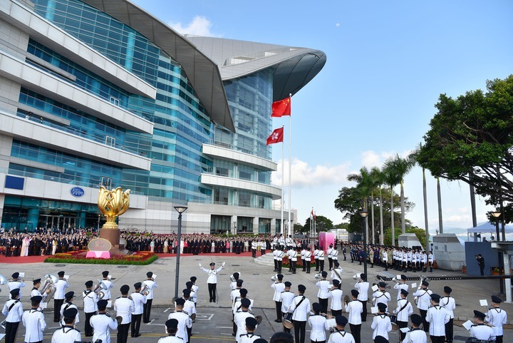 The government of China's Hong Kong Special Administrative Region (HKSAR) holds a flag-raising ceremony to celebrate the 77th anniversary of the founding of the People's Republic of China in south China's Hong Kong, Oct. 1, 2026. (Xinhua/Chen Duo) The government of China's Hong Kong Special Administrative Region (HKSAR) holds a flag-raising ceremony to celebrate the 77th anniversary of the founding of the People's Republic of China in south China's Hong Kong, Oct. 1, 2026. (Xinhua/Chen Duo)