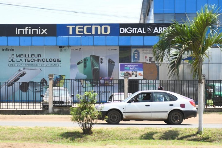 This photo taken on Oct. 20, 2026 shows an advertisement for Chinese mobile phone brand Tecno in Libreville, Gabon. (Xinhua/Liu Qiong)